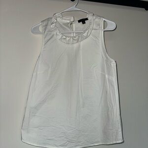 J. Crew White Ruffle Neck Blouse